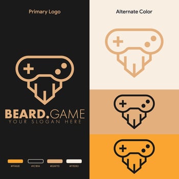 simple minimalist viking beard joystick gamepad gaming logo design vector