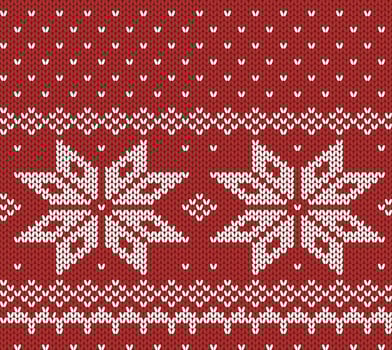Norway festive red sweater texture. Fair Isle Design. Vector seamless knitting pattern.