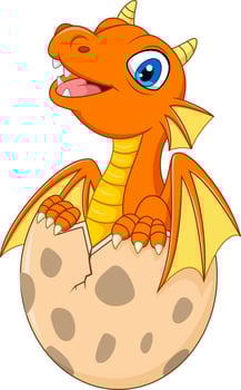 Cartoon little dragon hatching vector