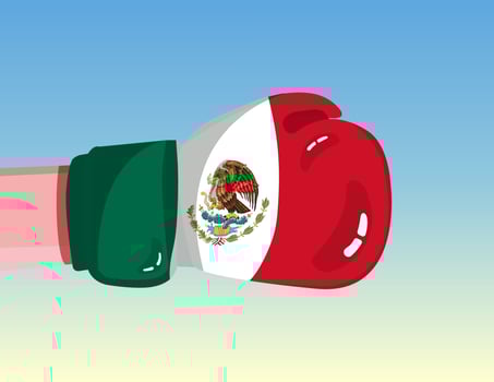 Flag of Mexico on boxing glove. Confrontation between countries with competitive power. Offensive attitude. Separation of power. Template ready design. vector