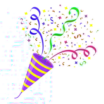 Exploding party popper with confetti . Isolated vector illustration