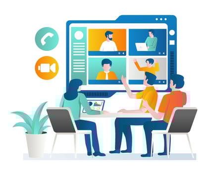 The work team is having an online meeting vector