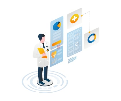 Doctors are analyzing patient data with digital technology vector