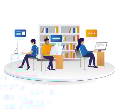 Flat concept illustration of an employee working in an office space vector