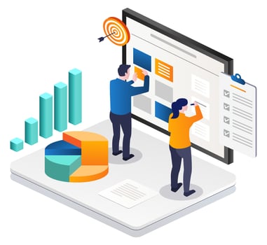 Concept illustration of isometric couple making plans on scrum board vector