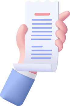 3D hand holding bill isolated on pastel background. Business hand using hold invoice bill expenses under creative solution concept in 3D. paper receipt for shopping in store png