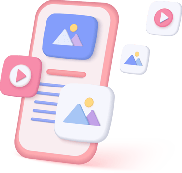 3D minimal social media with video and photo gallery on mobile application and mobile web design, user interface optimization for banner and website. Image 3d render on pink background png