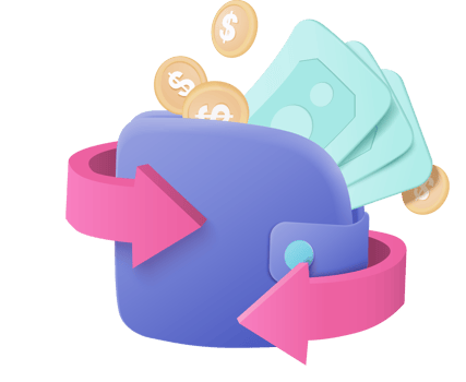 3D cashback money refund icon concept. money holding wallet, dollar bill and coin stack, online payment and money saving concept on background. 3d render for business bank, finance, investment png