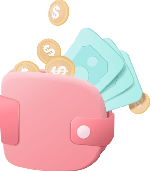 3D money holding wallet, dollar coin on isolate background, online payment and money saving concept. 3d holding wallet render for business, bank, finance, investment png
