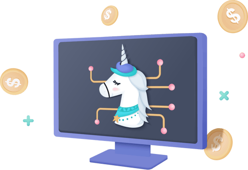 3d cryptocurrency concept for unicorn image files in NFT transfer to dollar by blockchain technology, Futuristic background. Cash and floating crypto exchange. cashless society concept in 3d png