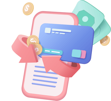 3D cashback money refund with credit card. money holding wallet on mobile application, online payment and money saving concept on background. 3d cashback credit card render for business bank png