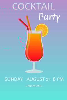 Cocktail party poster template. Poster design with colorful cocktail glass on gradient background. vector