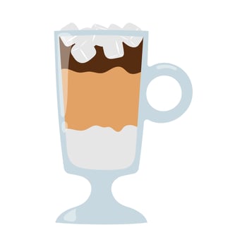 Cartoon iced latte in glass cup. Refreshing summer drink. Isolated vector illustration.