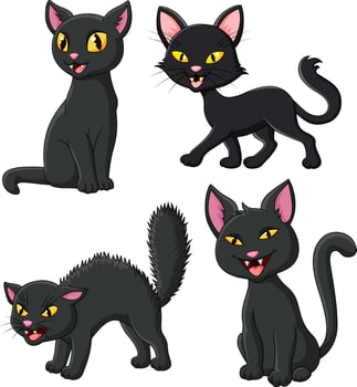 Cartoon black cat collection set vector
