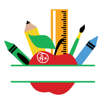 Teacher School Supplies Split Monogram png