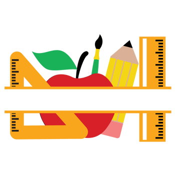 Teacher School Supplies Split Monogram png