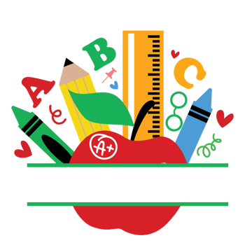 Teacher School Supplies Split Monogram png