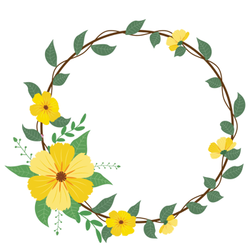Round wreath with twigs with Yellow floral  .design graphic png