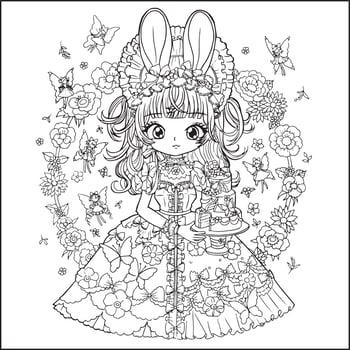 coloring page girl anime cute character cartoon, model, emotion, illustration, clip art, drawing lovely manga design art vector love  free download