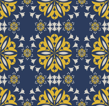 Ethnic geometric flower shape colorful yellow blue seamless pattern background. Use for fabric, textile, interior decoration elements, upholstery, wrapping. vector