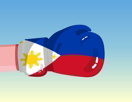 Flag of Philippines on boxing glove. Confrontation between countries with competitive power. Offensive attitude. Separation of power. Template ready design. vector