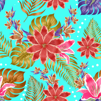 Seamless pattern flower and leaf on black background. Vector illustration.