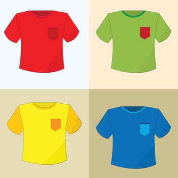 Set of Tshirts with pockets on a colored background vector