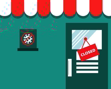 Shop with text closed hang at door. Cartoon vector style for your design.