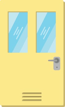 Wooden door with glass window flat vector design