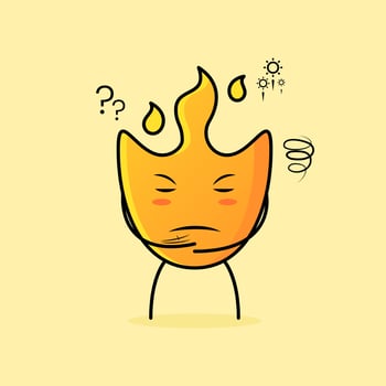 cute fire cartoon with thinking expression and eyes closed. suitable for logos, icons, symbols or mascots vector