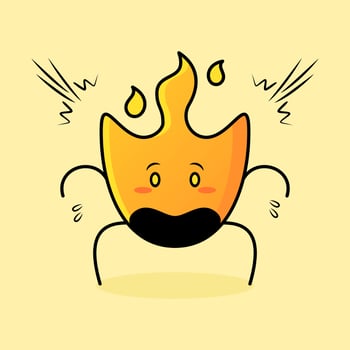 cute fire cartoon with shocked expression. mouth open and bulging eyes. yellow and orange. suitable for logos, icons, symbols or mascots vector