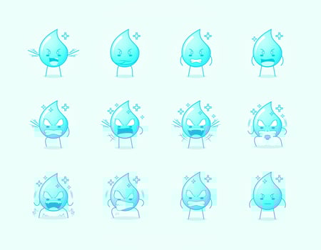 collection of cute water cartoon character with angry expression. suitable for icon, logo, symbol and sign. such as emoticon, sticker, mascot or element logo vector