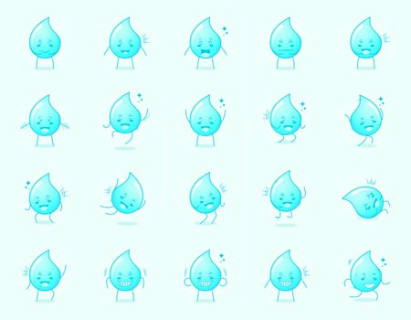 collection of cute water cartoon character with happy and smile expression. suitable for icon, logo, symbol and sign. such as emoticon, sticker, mascot or element logo vector