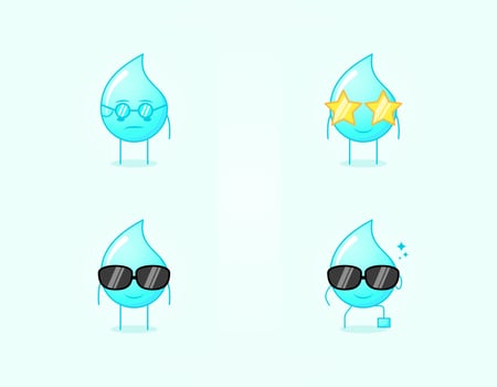 collection of cute water cartoon character with serious, smile and eyeglasses expression. suitable for icon, logo, symbol and sign. such as emoticon, sticker, mascot or element logo vector