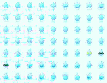 collection of cute water cartoon character expressions. angry, thinking, crying, sad, confused, flat, happy, scared, shocked, dizzy, hopeless, sleeping. suitable for emoticon, logo and mascot vector