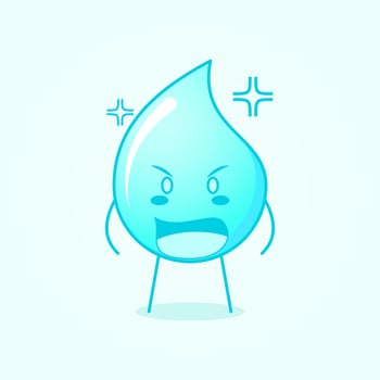 cute water cartoon with angry expression and mouth open. blue and white. suitable for logos, icons, symbols or mascots vector