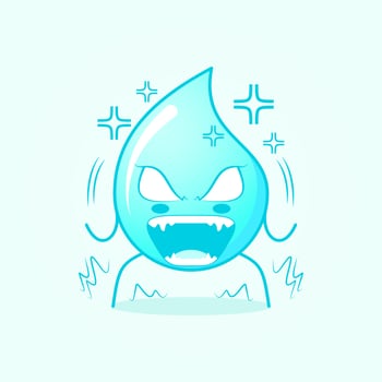cute water cartoon with very angry expression. mouth open and eyes bulging. blue and white. suitable for logos, icons, symbols or mascots vector