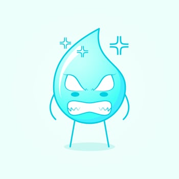 cute water cartoon with angry expression and eyes bulging. blue and white. suitable for logos, icons, symbols or mascots vector