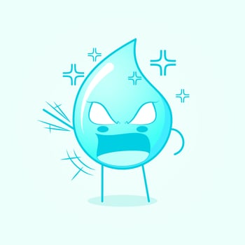 cute water cartoon with very angry expression.mouth open, hand shaking and eyes bulging. blue and white. suitable for logos, icons, symbols or mascots vector