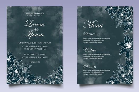 Elegant Vintage Floral Wedding Invitation Card Set vector