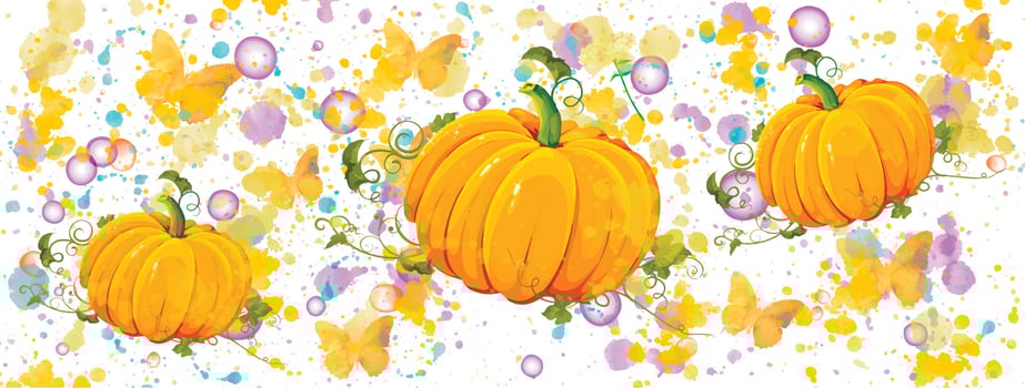 Halloween vector illustration. Watercolour pumpkins pattern with splash and bubbles.