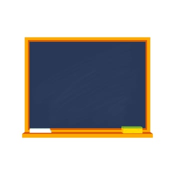 School board with chalk and sponge, chalkboard with wooden frame isolated on white background. Empty  black blackboard for classroom or restaurant menu vector