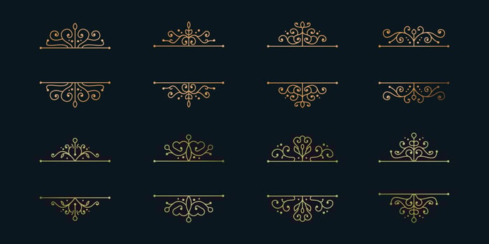 Set of golden frames, minimalist dividers.Premium Vector