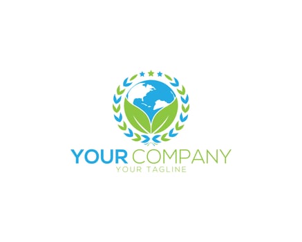 Green Leaf World Globe Laurel Wreath Silhouette Symbol Vector Template.