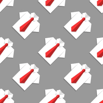 Seamless pattern with white office shirts and red ties on gray background. Origami paper effect. Vector illustration. Business, studying concept