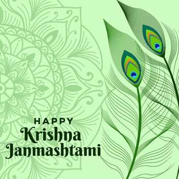 happy krishna Janmashtami illustration with peacock feather vector