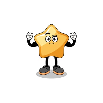 Mascot cartoon of star posing with muscle vector