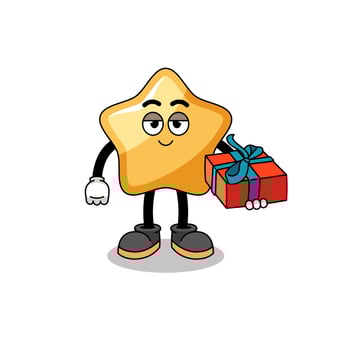 star mascot illustration giving a gift vector