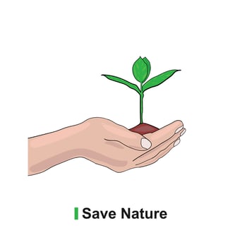 Save nature hand on tree line art drawing style, the tree sketch black linear isolated on white background, the best line art vector illustration.