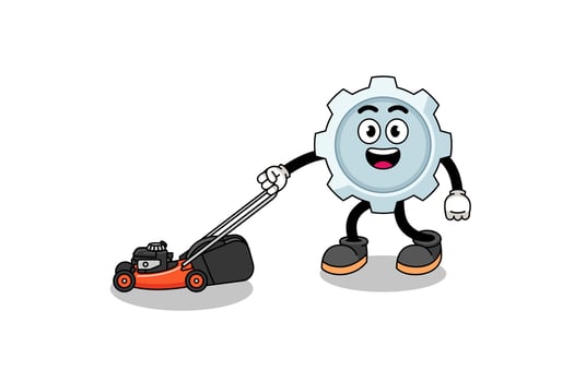 gear illustration cartoon holding lawn mower vector